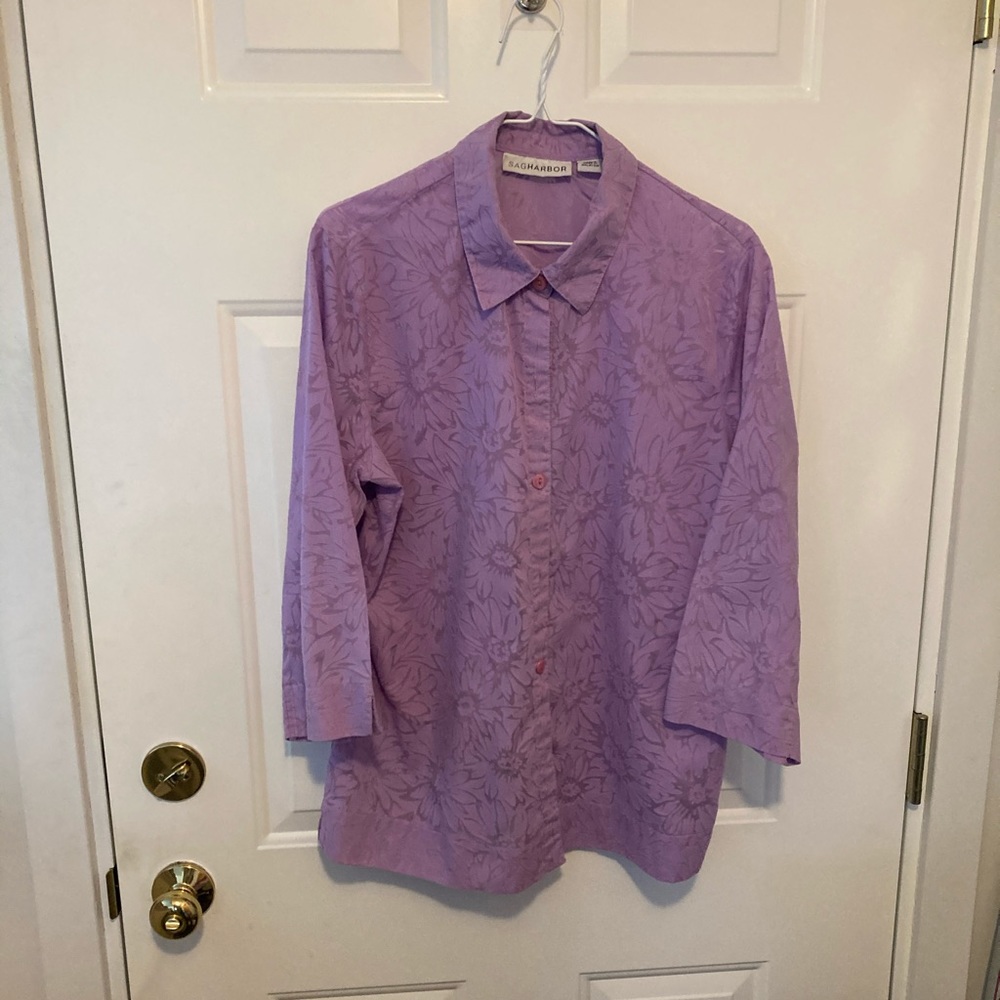 Sag Harbor sheer blouse 3/4 sleeve size L